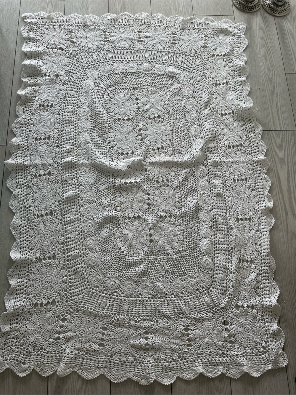 Handmade White Crochet Lace Table cover 35x 52 inches